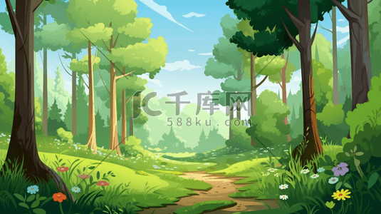 绿色森林绿色植物风景插画7