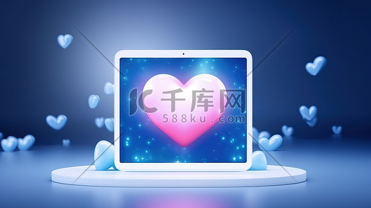 社交插画图片_七夕社交平台爱心图标电脑模型6