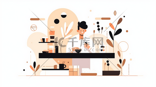 咖啡豆插画图片_扁平化冲咖啡的办公人士插画8
