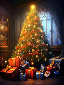 圣诞装饰圣诞插画图片_圣诞节温暖的房间圣诞装饰7