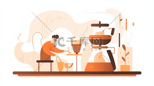 咖啡豆插画图片_扁平化冲咖啡的办公人士插画111