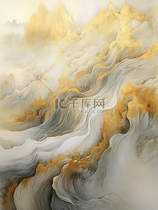 书法笔触插画图片_奢华金色笔触抽象中国山水画7