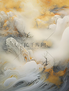奢华金色笔触抽象中国山水画15