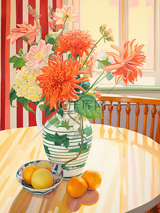 红黄相间桌子上花瓶插花8