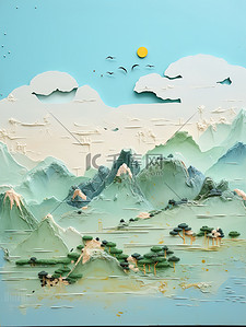 漆画浮雕极简中国山水油画感3