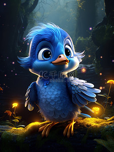 绘本插画图片_儿童绘本森林一只可爱的蓝鸟