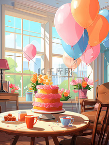 喜庆绘插画图片_桌子上的生日蛋糕生日派对19