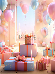 庆典氢气球插画图片_生日庆典蛋糕气球礼物10