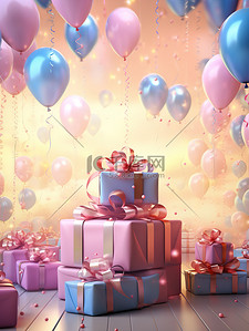 庆典氢气球插画图片_生日庆典蛋糕气球礼物11