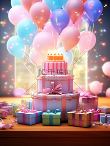 庆典氢气球插画图片_生日庆典蛋糕气球礼物19
