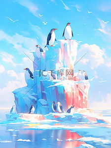qq红企鹅插画图片_南极冰川冰山的企鹅8