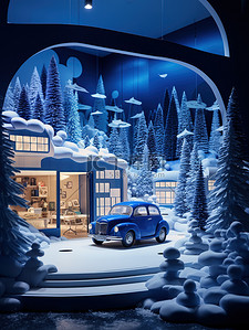 冬季蓝色汽车微观场景9