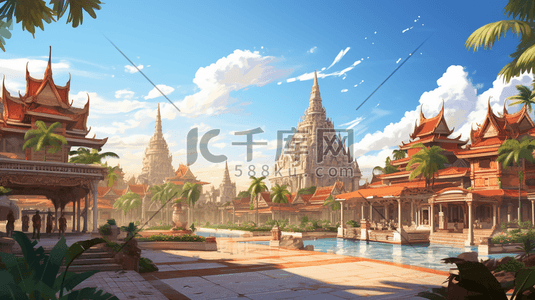 旅游景点照片、简约、大气、名片模板插画图片_泰国旅游景点风景插画7