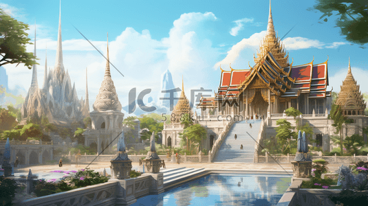 旅游景点照片、简约、大气、名片模板插画图片_泰国旅游景点风景插画6