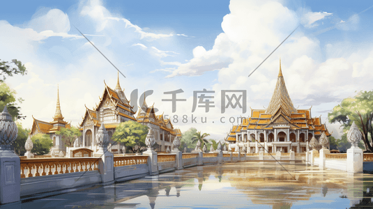 旅游景点照片、简约、大气、名片模板插画图片_泰国旅游景点风景插画24
