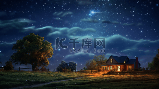 沙漠夜空插画图片_手绘星空下的草原沙漠雪地美景插画5