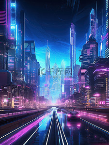 未来城市霓虹灯赛博朋克背景海报16