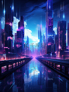 未来城市霓虹灯赛博朋克背景海报5