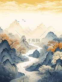 秋季中国风自然风景插画34