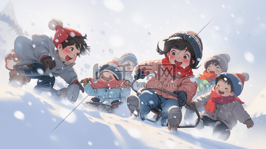 一群孩子在快乐地滑雪
