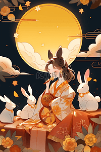 古风国潮中秋节手绘月亮嫦娥兔子42
