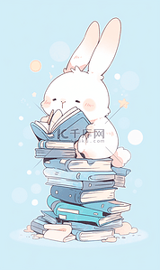 白色的小手插画图片_小兔子在书上可爱卡通手帐绘本插画