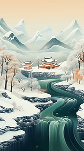 点彩肌理插画冬天风景冬天山谷