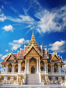 泰国皇宫插画图片_蓝天下的泰国大皇宫1