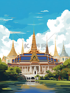 泰国皇宫插画图片_蓝天下的泰国大皇宫10