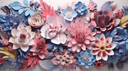 剪纸风数字插画图片_彩色剪纸风花团锦簇的花朵插画10