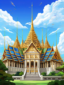 异国风情插画图片_蓝天下的泰国大皇宫14