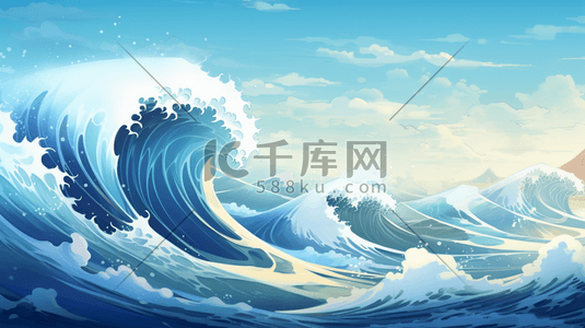 艺术浪花插画图片_海啸自然灾害插画13