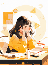 黄色坐在书桌旁读书的女孩插画12