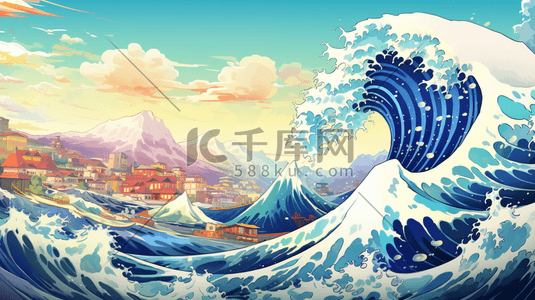 海啸自然灾害插画16