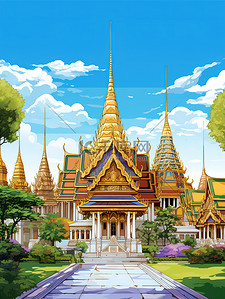 皇宫插画图片_蓝天下的泰国大皇宫17