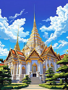 皇宫插画图片_蓝天下的泰国大皇宫15