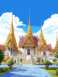 异国风情插画图片_蓝天下的泰国大皇宫4