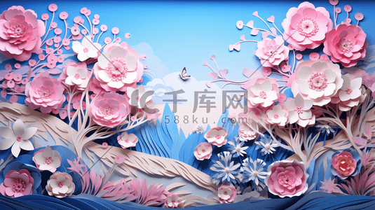 剪纸风数字插画图片_彩色剪纸风花团锦簇的花朵插画3
