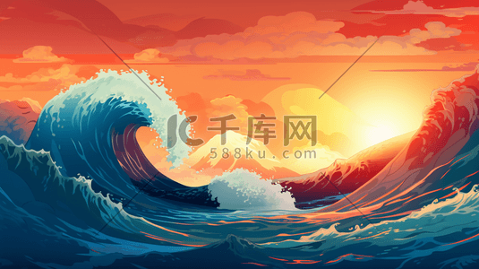 海啸自然灾害插画17