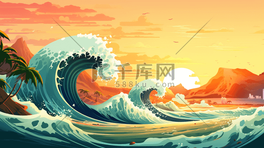 海啸自然灾害插画4