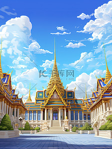 皇宫插画图片_蓝天下的泰国大皇宫18