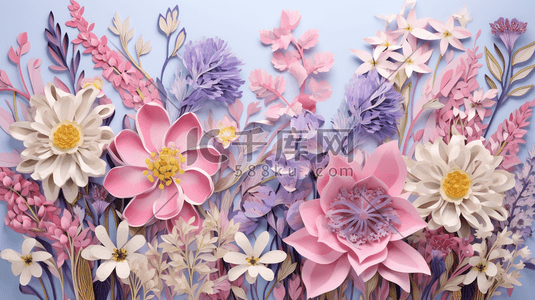 彩色剪纸风花团锦簇的花朵插画34