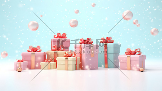 圣诞雪地插画图片_冬天圣诞雪地的礼物盒20