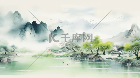 中国古典唯美山水风景插画32