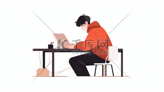 坐在书桌旁工作的男士插画4