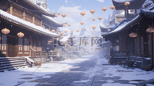 中国风古建筑大街冬季雪景插图15