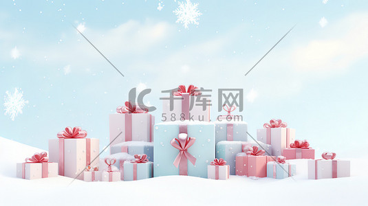冬天圣诞雪地的礼物盒8