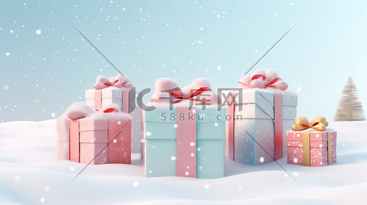 冬天圣诞雪地的礼物盒2