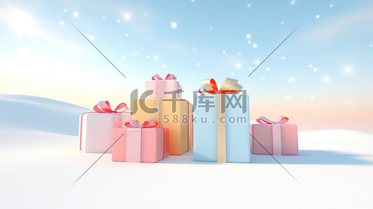 圣诞雪地插画图片_冬天圣诞雪地的礼物盒6