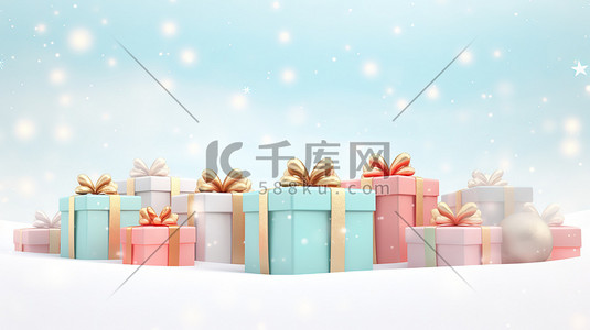 冬天圣诞雪地的礼物盒14